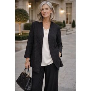HEYDARI‎ Black Textured Open Jacket Lagenlook Medium